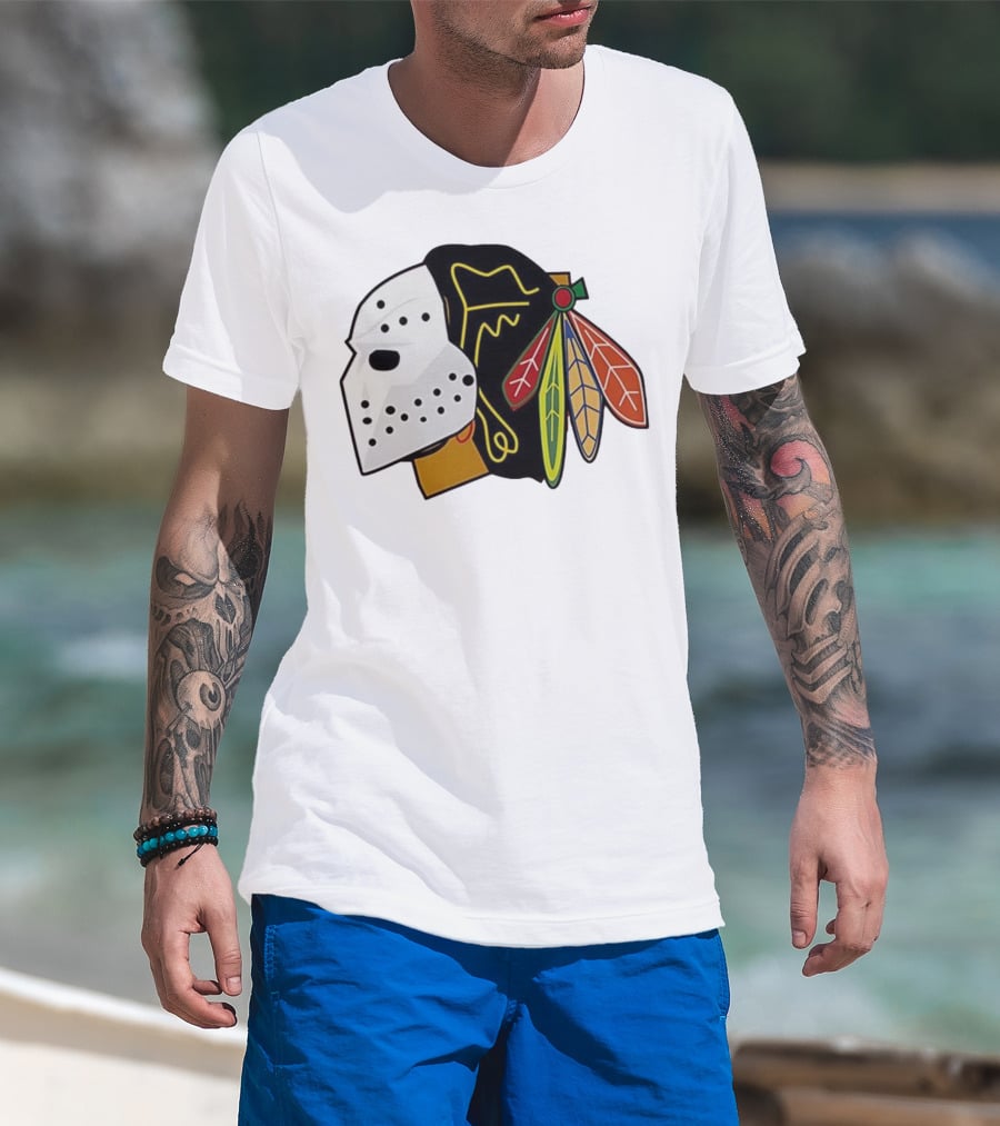 Chicago Blackhawks Hockey Mask Team Colors T-Shirt