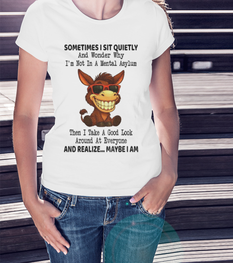 Sometimes I Sit Quietly And Wonder Why I'm Not In A Mental Asylum Then I Take A Good Look Around At Everyone And Realize Maybe I Am Donkey Meme T-Shirt
