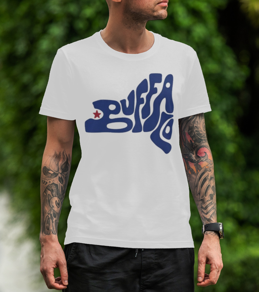 Funky Buffalo Retro Psychedelic Typography With Red Star T-Shirt