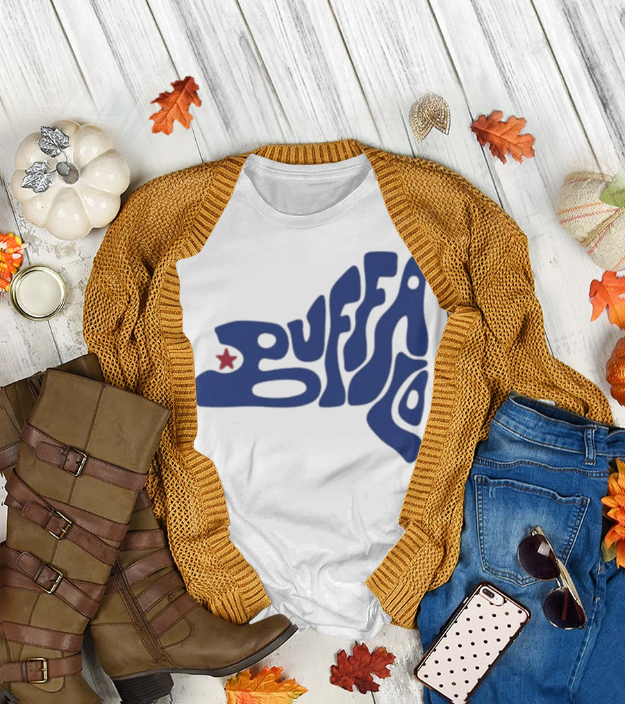 Funky Buffalo Retro Psychedelic Typography with Red Star T-Shirt