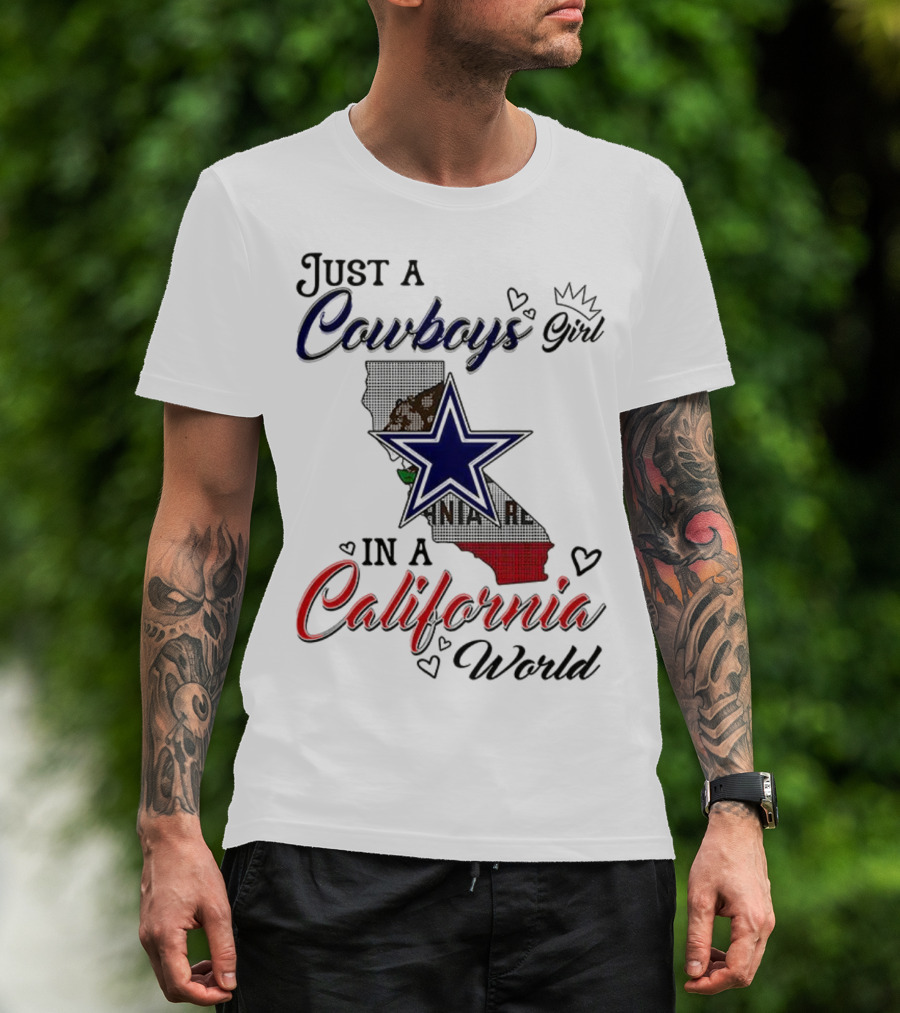 Cowboys Girl In A California World With Star And Map Outline T-Shirt