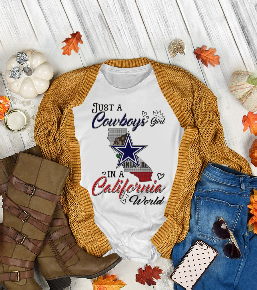 Cowboys Girl in a California World with Star and Map Outline T-Shirt