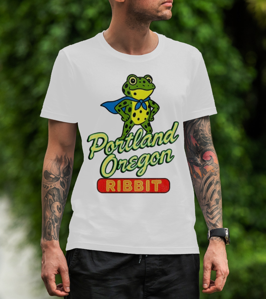 Portland Oregon Ribbit Frog Superhero Retro Style T-Shirt