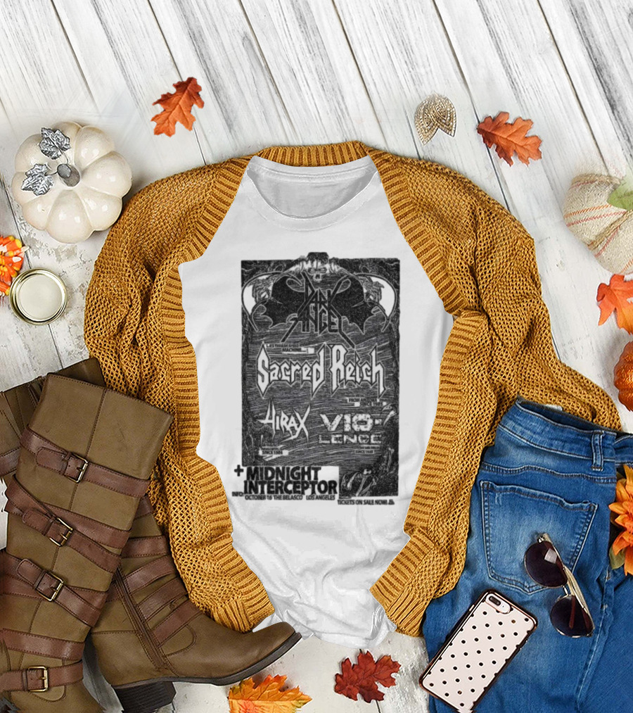 Dark Angel Sacred Reich Hirax Vio-Lence Midnight Interceptor The Belasco Los Angeles October 16 2025 T-Shirt