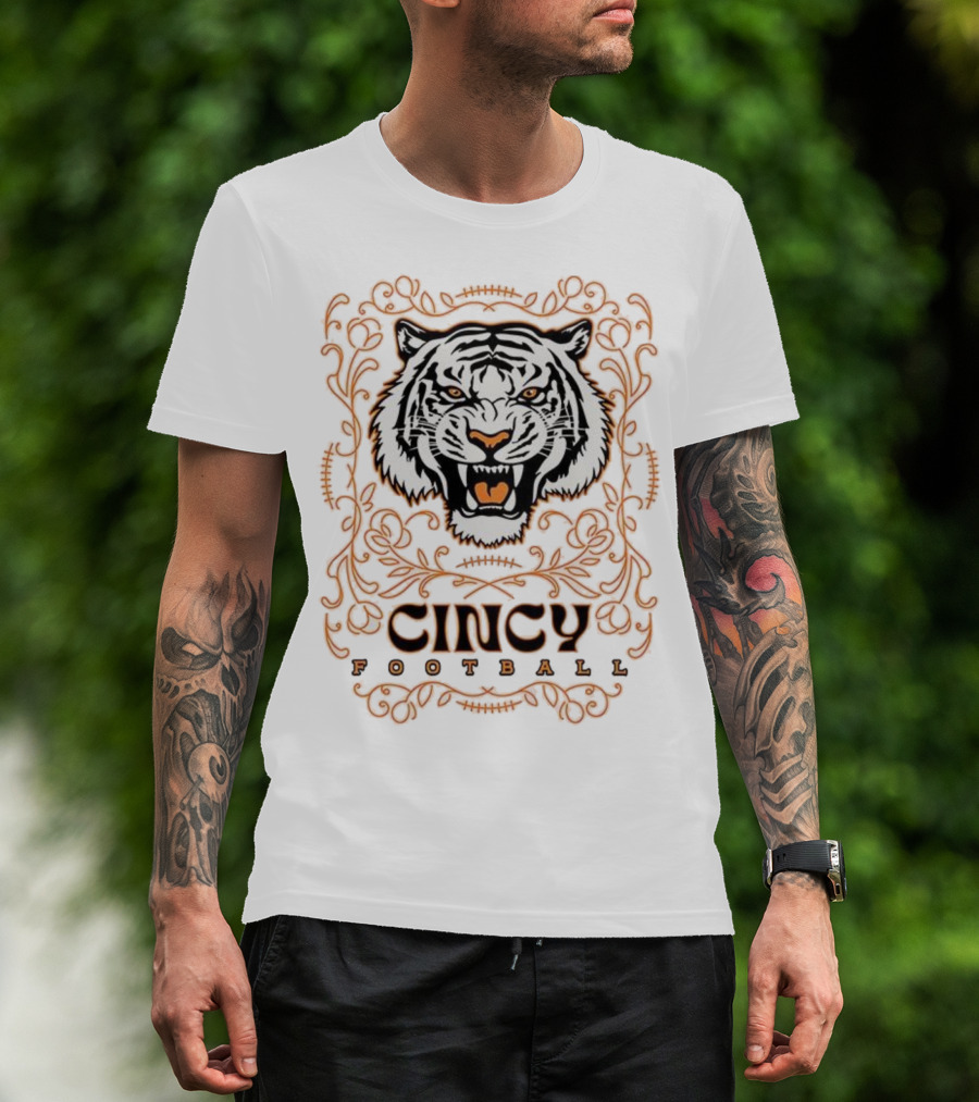 Cincy Football Tiger Roaring Face Frame T-Shirt