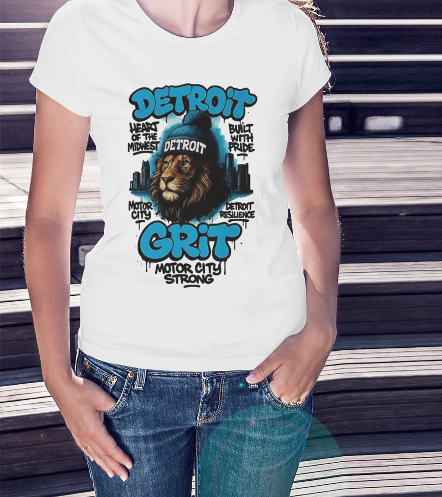 Detroit Grit Motor City Resilience Heart Of The Midwest Bullet With Pride Strong Skyline T-Shirt