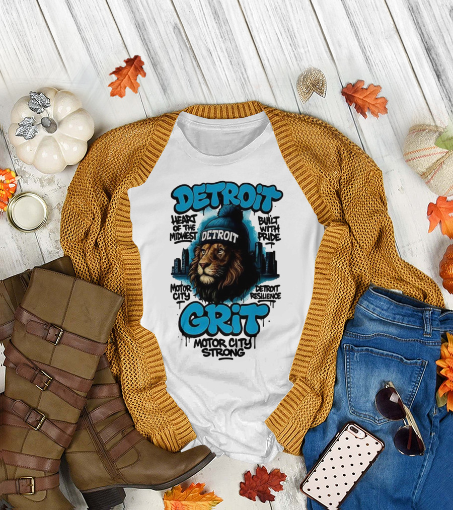 Detroit Grit Motor City Resilience Heart Of The Midwest Bullet With Pride Strong Skyline T-Shirt