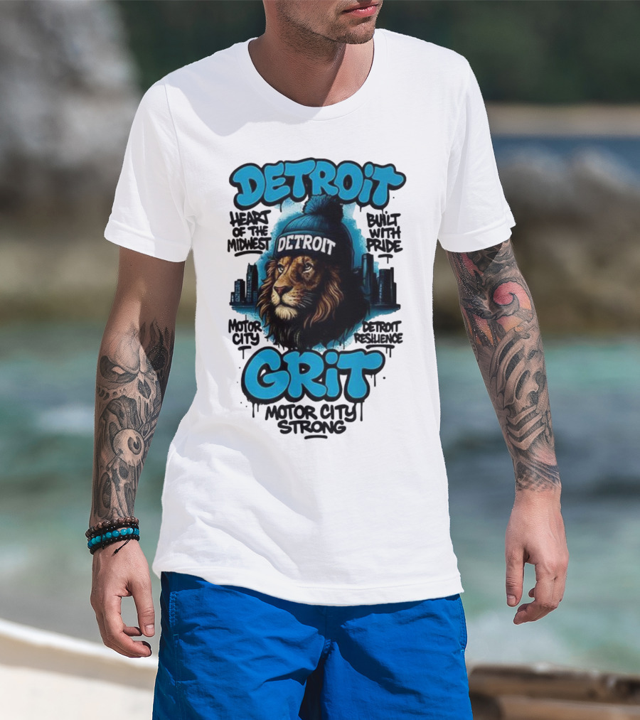 Detroit Grit Motor City Resilience Heart Of The Midwest Bullet With Pride Strong Skyline T-Shirt