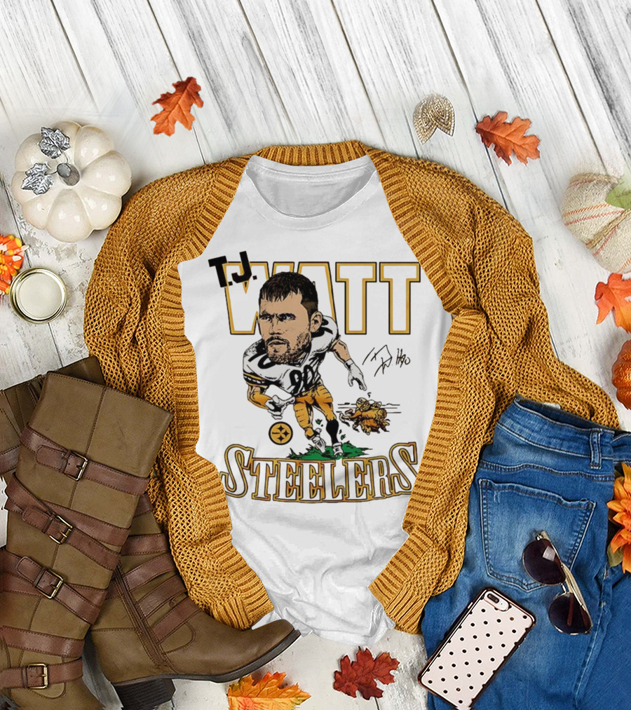 T.J. Watt Steelers Caricature Player Signature Pittsburgh Football T-Shirt