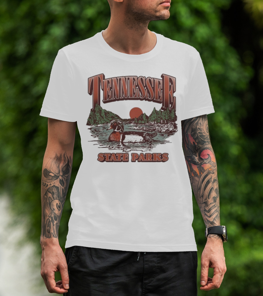 Tennessee State Parks Wood Duck With Scenic Forest And River Scene T-Shirt