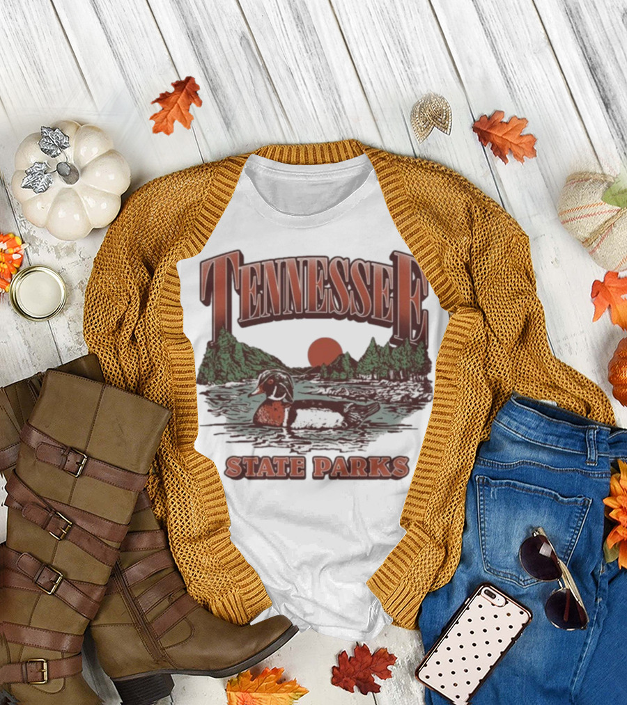 Tennessee State Parks Wood Duck with Scenic Forest and River Scene T-Shirt