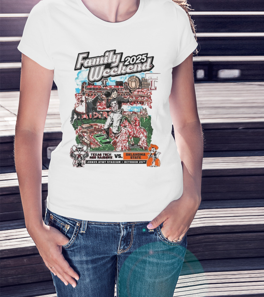 Texas Tech Red Raiders Vs. Oklahoma State Cowboys Family Weekend 2025 Jones AT&T Stadium October 25 T-Shirt