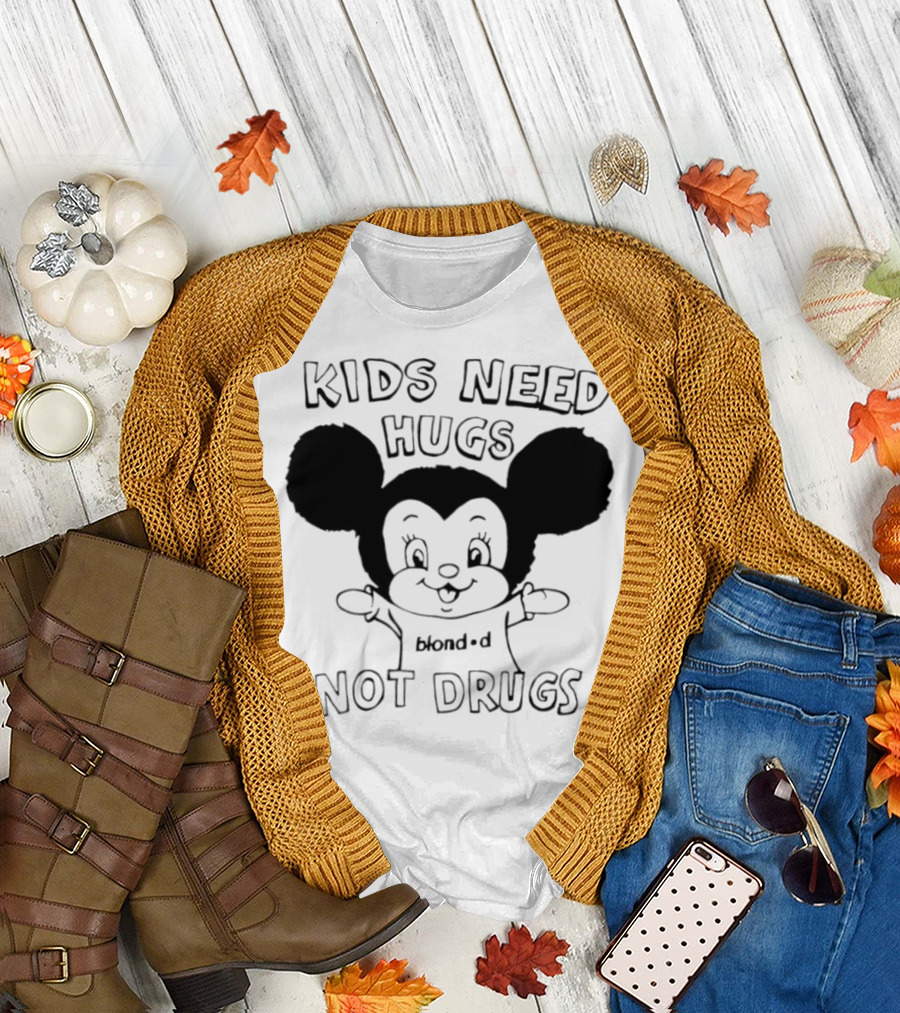 Kids Need Hugs Not Drugs Mouse Ears Cartoon Style T-Shirt
