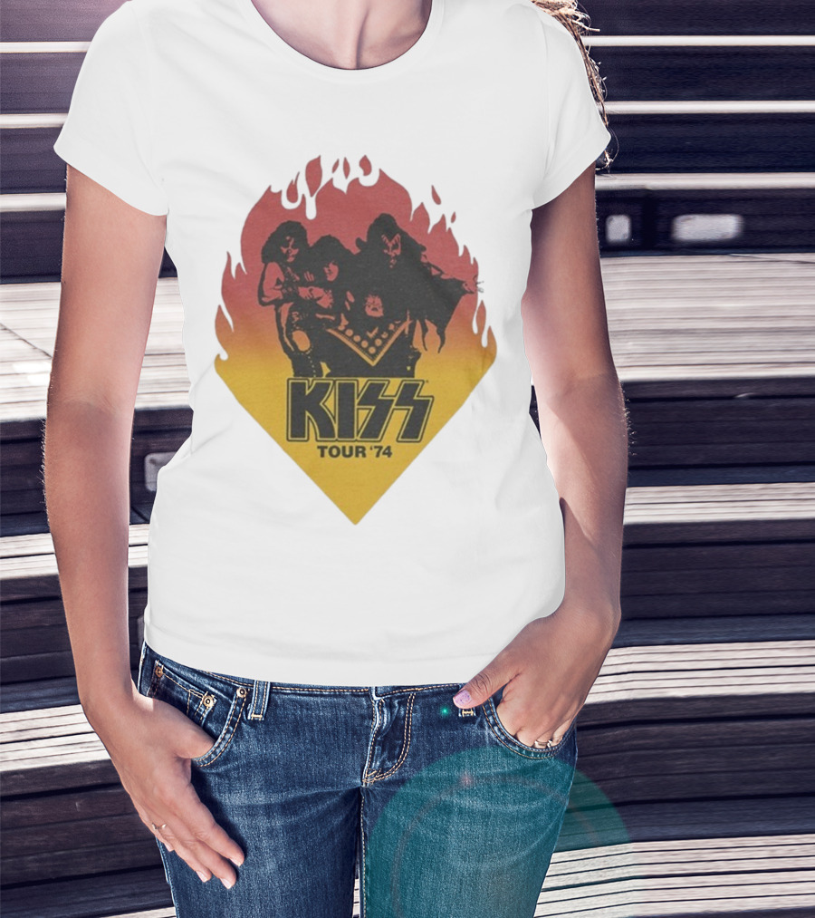 Kiss Tour ’74 Fire Logo Midday Sun Band Members T-Shirt