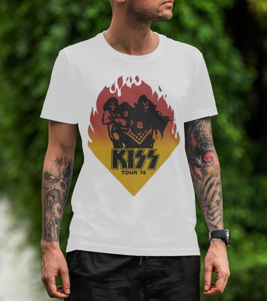Kiss Tour ’74 Fire Logo Midday Sun Band Members T-Shirt