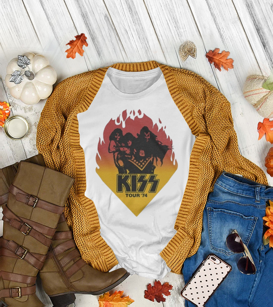 Kiss Tour ’74 Fire Logo Midday Sun Band Members T-Shirt
