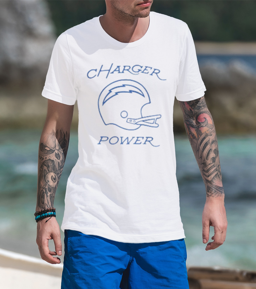 Los Angeles Chargers Helmet With Charger Power Text T-Shirt