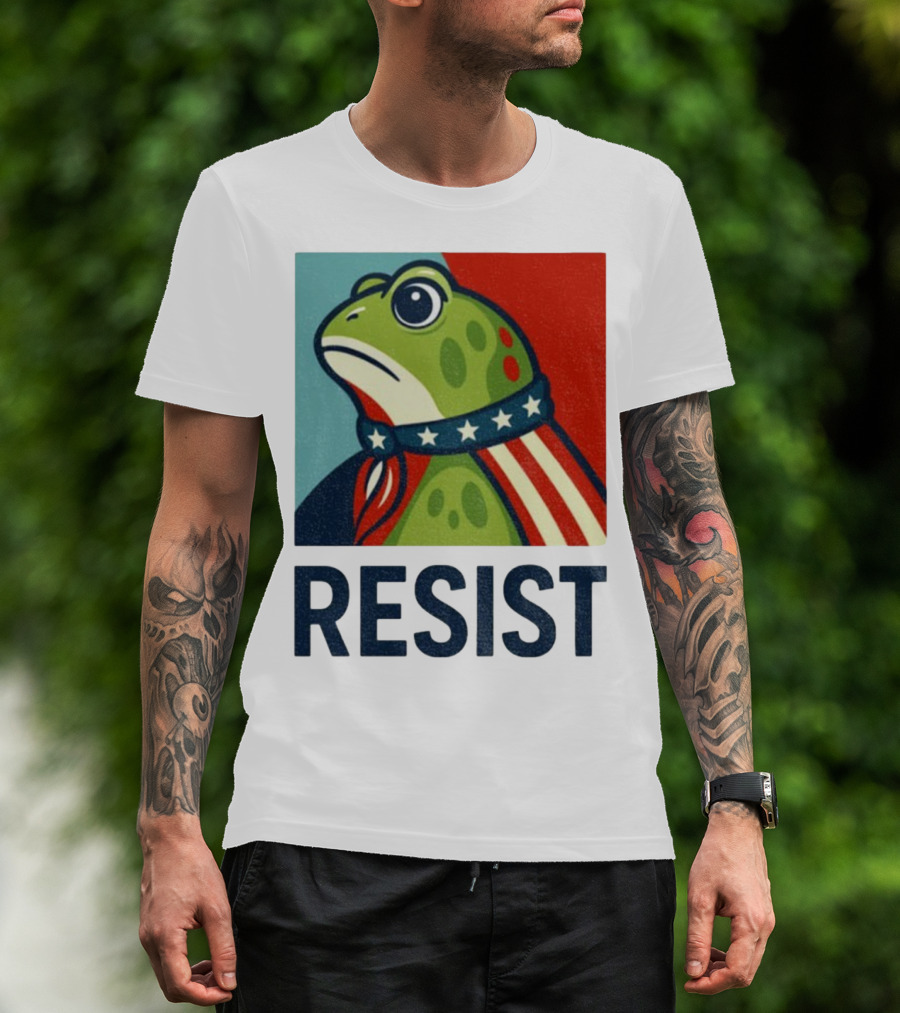 Resist Portland Frog Patriotic Stars And Stripes Retro Art T-Shirt