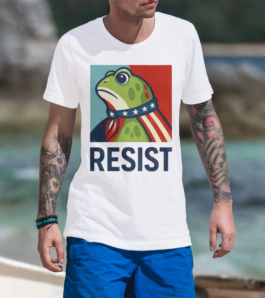 Resist Portland Frog Patriotic Stars And Stripes Retro Art T-Shirt