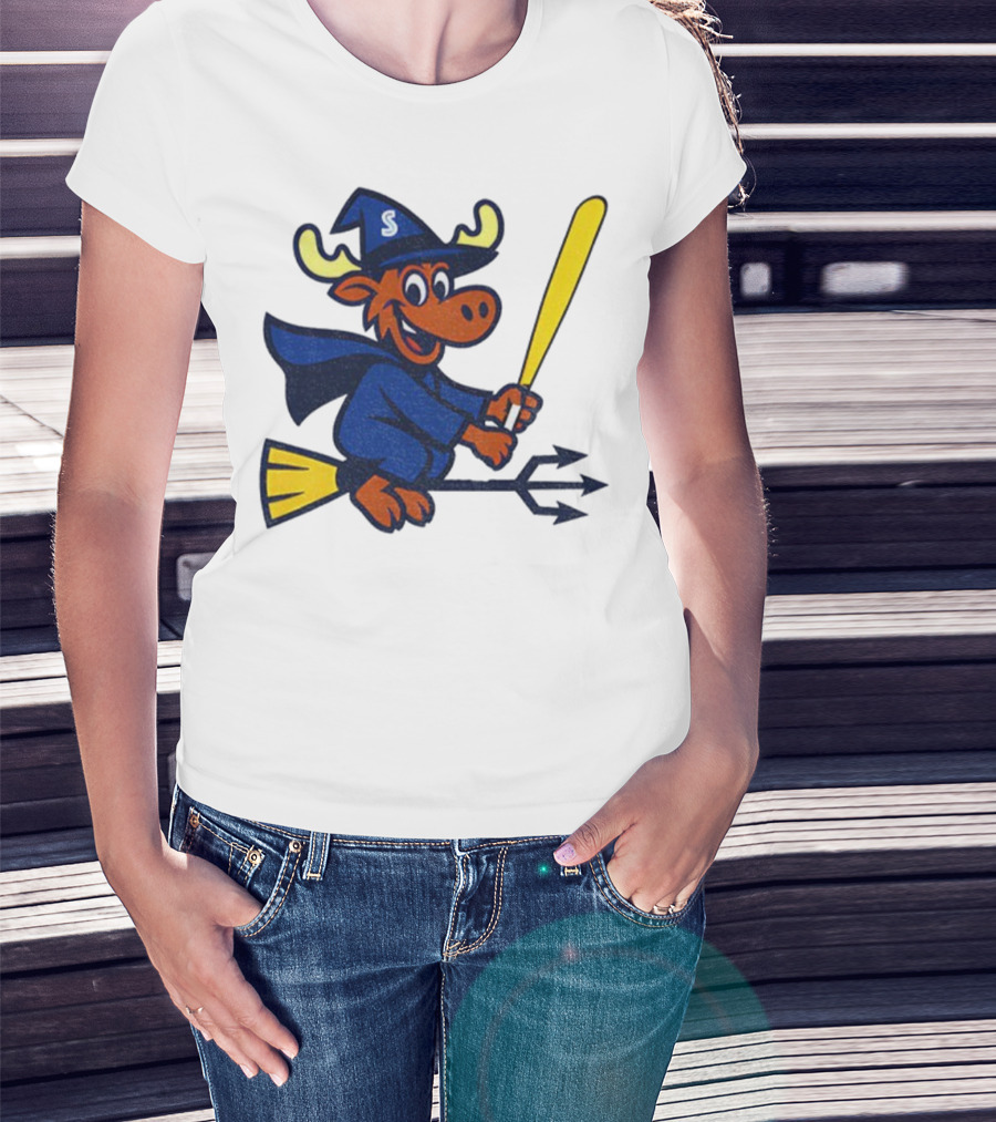 Etsy Moose Witch Seattle Mariners MLB Baseball Cartoon Trident T-Shirt