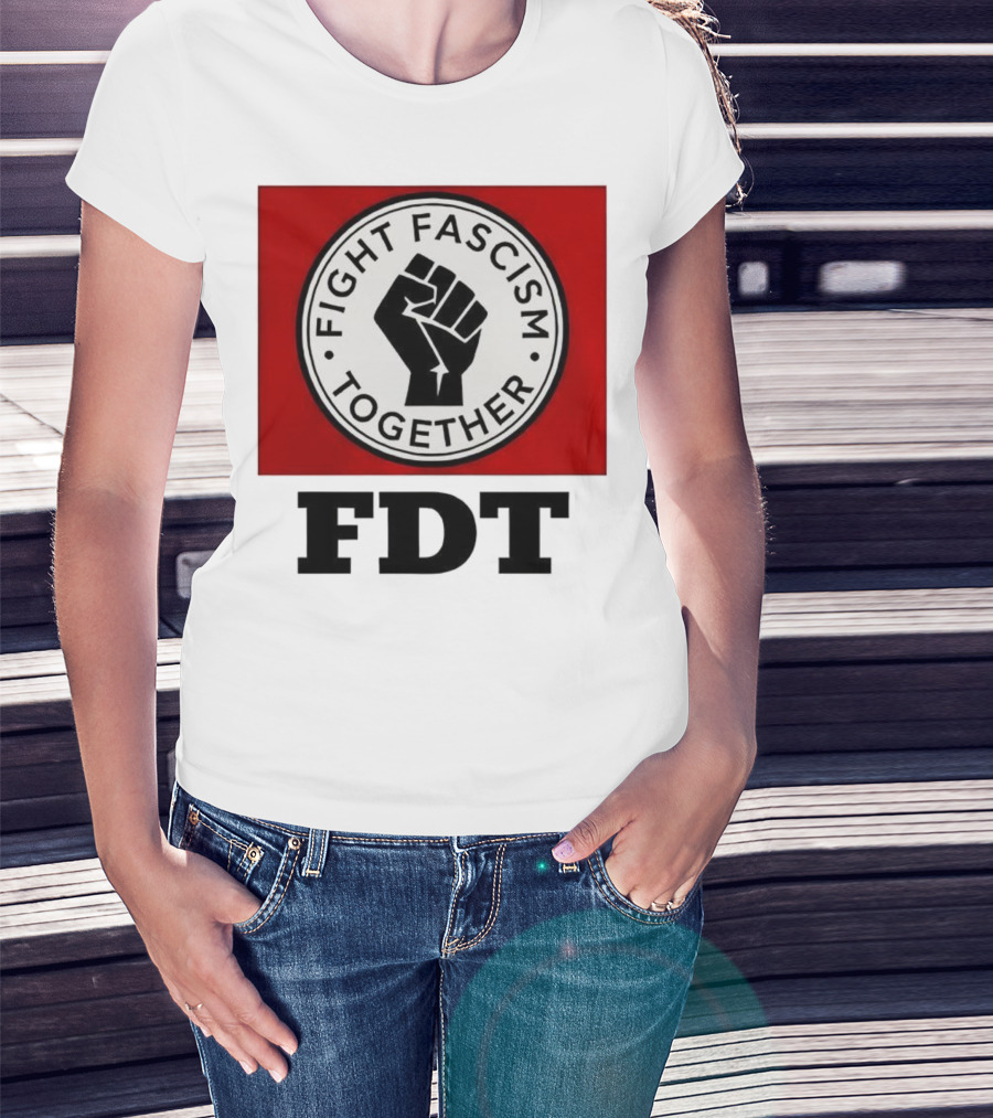 Fight Fascism Together Fist Symbol Red Background T-Shirt