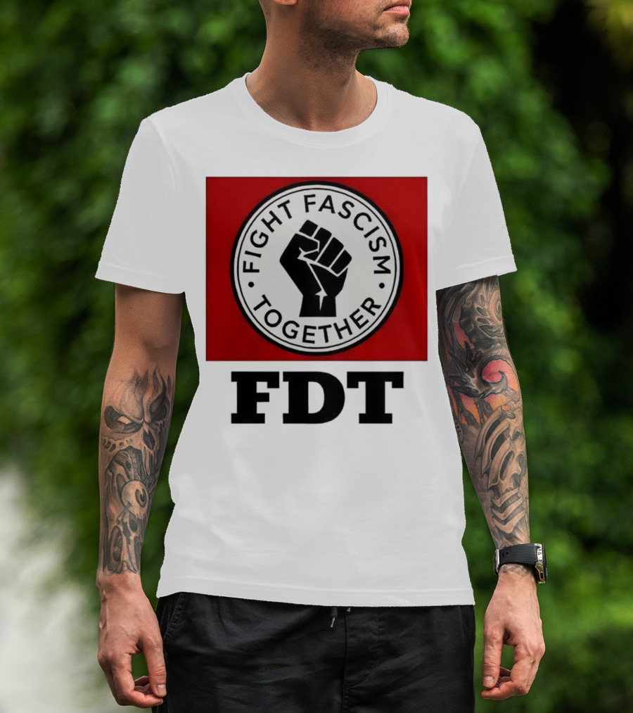 Fight Fascism Together Fist Symbol Red Background T-Shirt
