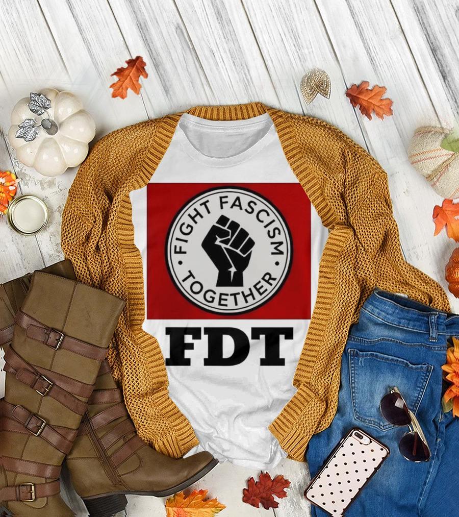Fight Fascism Together Fist Symbol Red Background T-Shirt