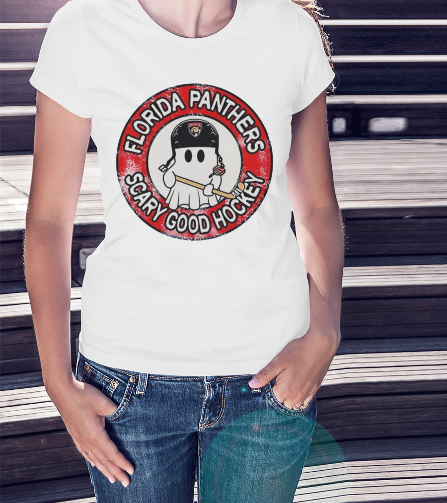 Florida Panthers Scary Good Hockey Ghost With Stick And Helmet T-Shirt