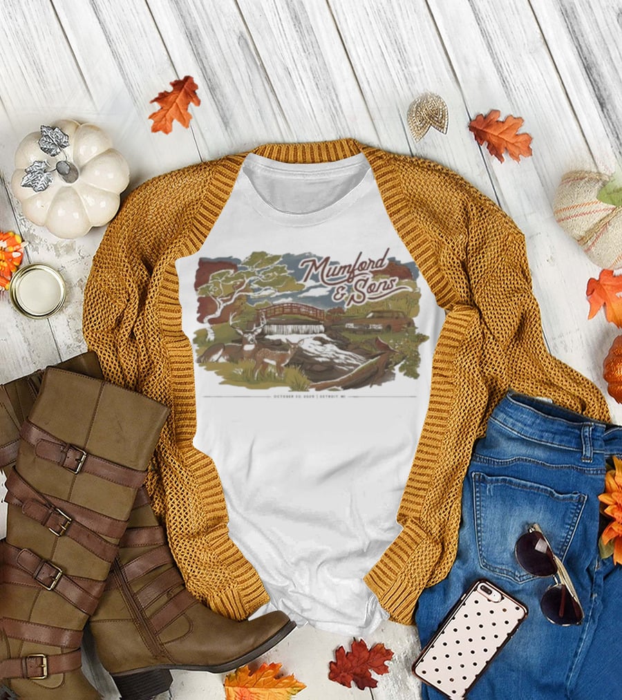 Mumford & Sons Little Caesars Arena Detroit MI October 20 2025 Deers Bridge and Stream Scene T-Shirt