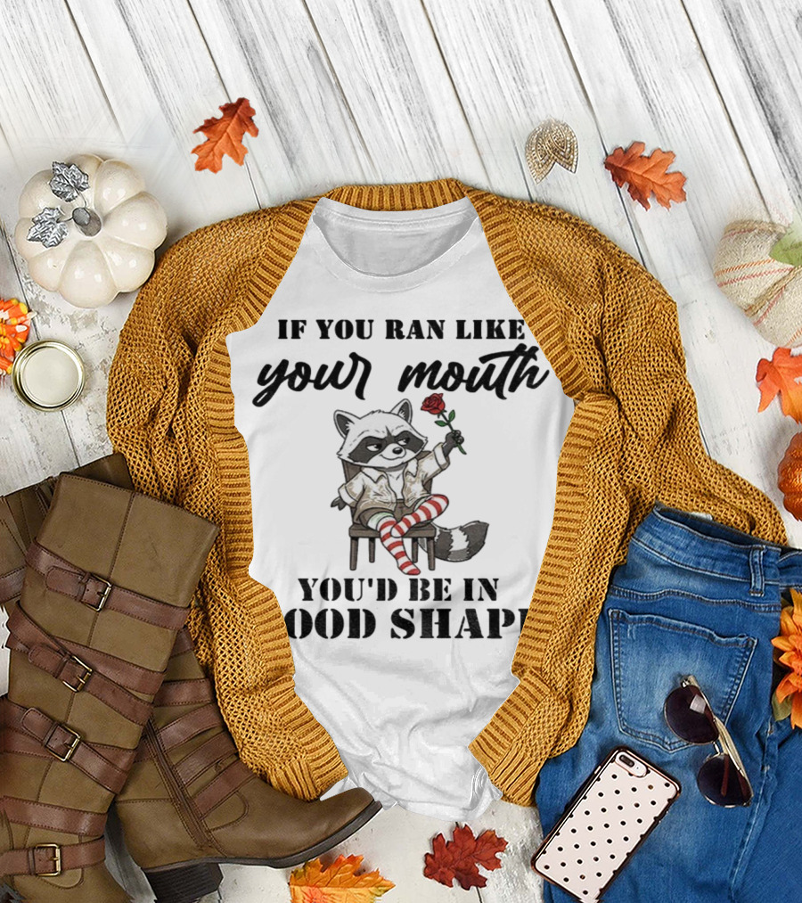 Raccoon If You Ran Like Your Mouth You'd Be in Good Shape Rose Chair Striped Socks T-Shirt