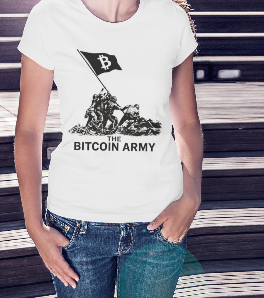 Bitcoin Army Raising The Flag Cryptocurrency Image Iwo Jima T-Shirt