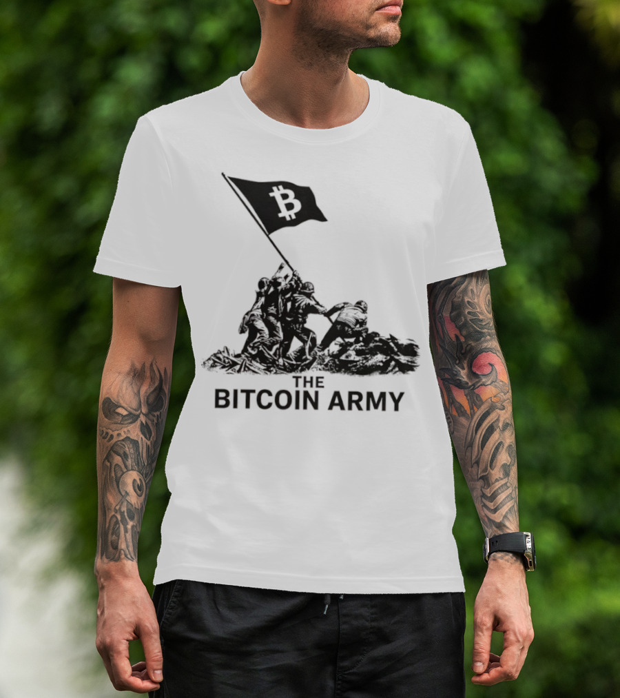 Bitcoin Army Raising The Flag Cryptocurrency Image Iwo Jima T-Shirt