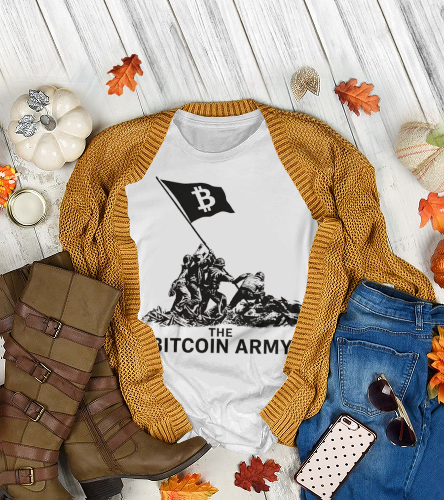Bitcoin Army Raising the Flag Cryptocurrency Image Iwo Jima T-Shirt