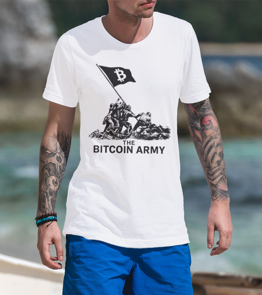 Bitcoin Army Raising The Flag Cryptocurrency Image Iwo Jima T-Shirt