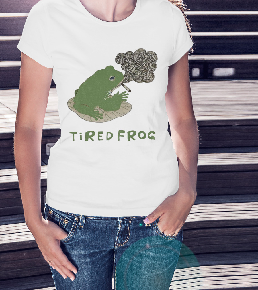 Tired Frog Smoking Meme Japanese Style Smoking Frog T-Shirt