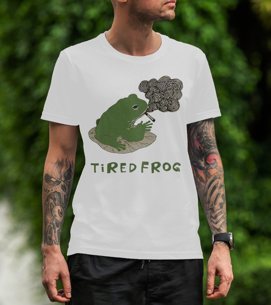 Tired Frog Smoking Meme Japanese Style Smoking Frog T-Shirt