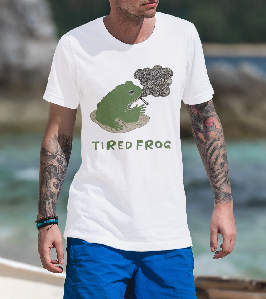 Tired Frog Smoking Meme Japanese Style Smoking Frog T-Shirt