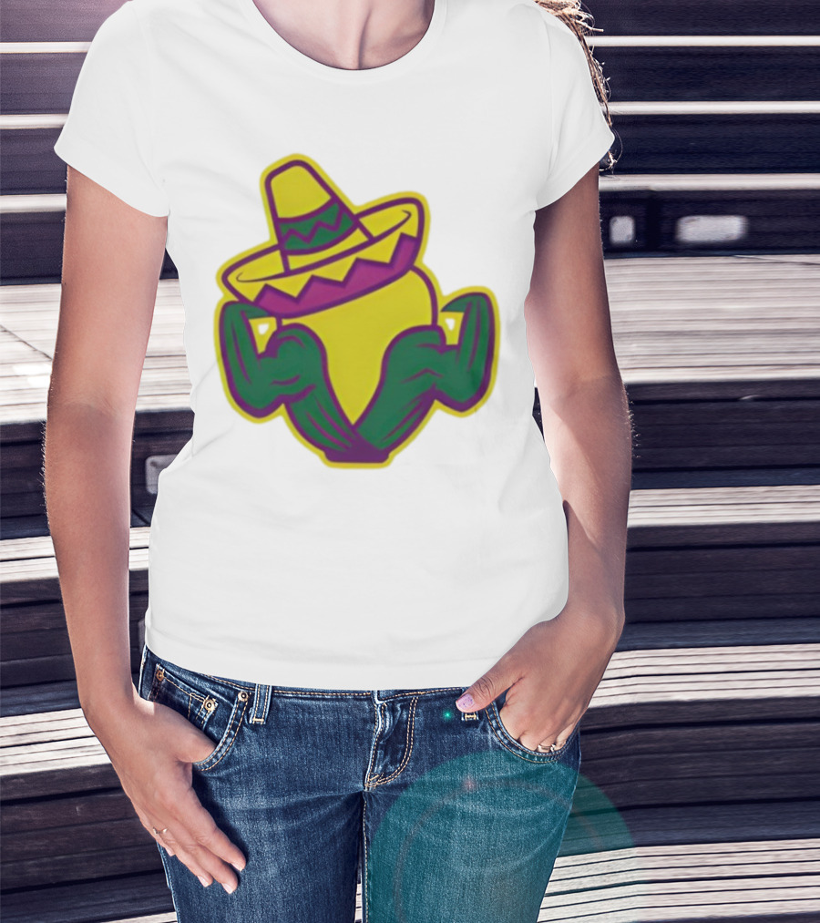 Cedar Rapids Kernels Corn Mascot In Sombrero Green And Yellow Design T-Shirt