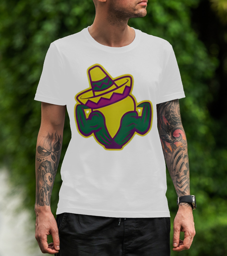 Cedar Rapids Kernels Corn Mascot In Sombrero Green And Yellow Design T-Shirt