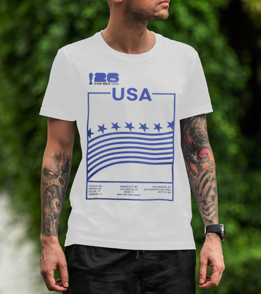 FIFA World Cup 2026 Host USA CAN MEX Stars Flags T-Shirt