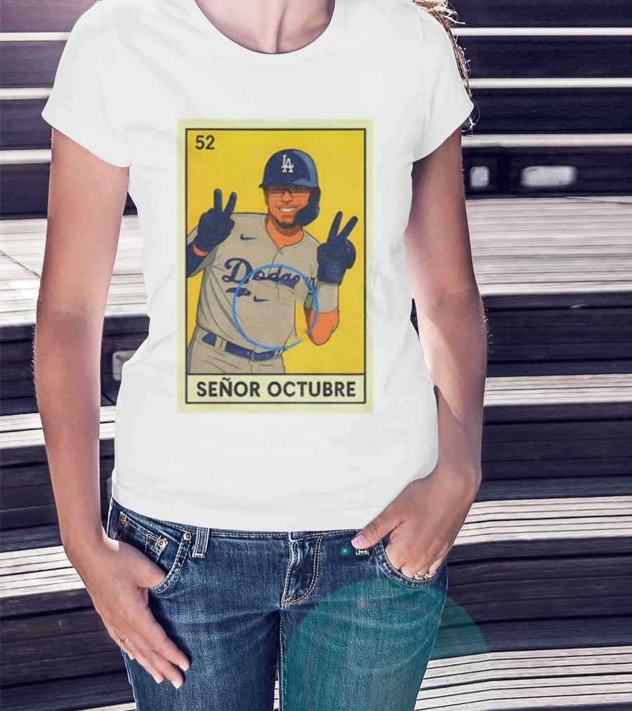 Señor Octubre Los Angeles Dodgers Kike Hernandez 52 MLB Baseball Card T-Shirt