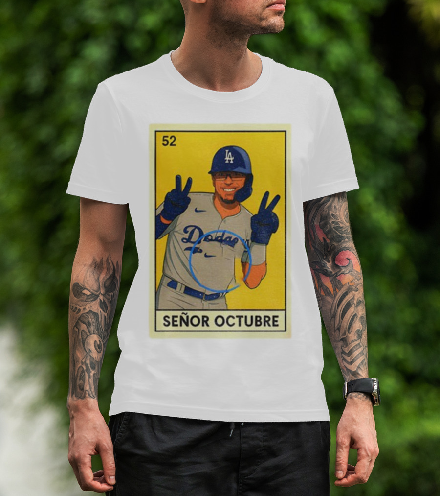 Señor Octubre Los Angeles Dodgers Kike Hernandez 52 MLB Baseball Card T-Shirt