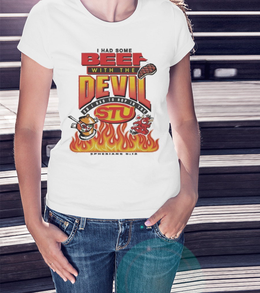 Mike Teezy Beef With The Devil STU Fire Text Graphics T-Shirt