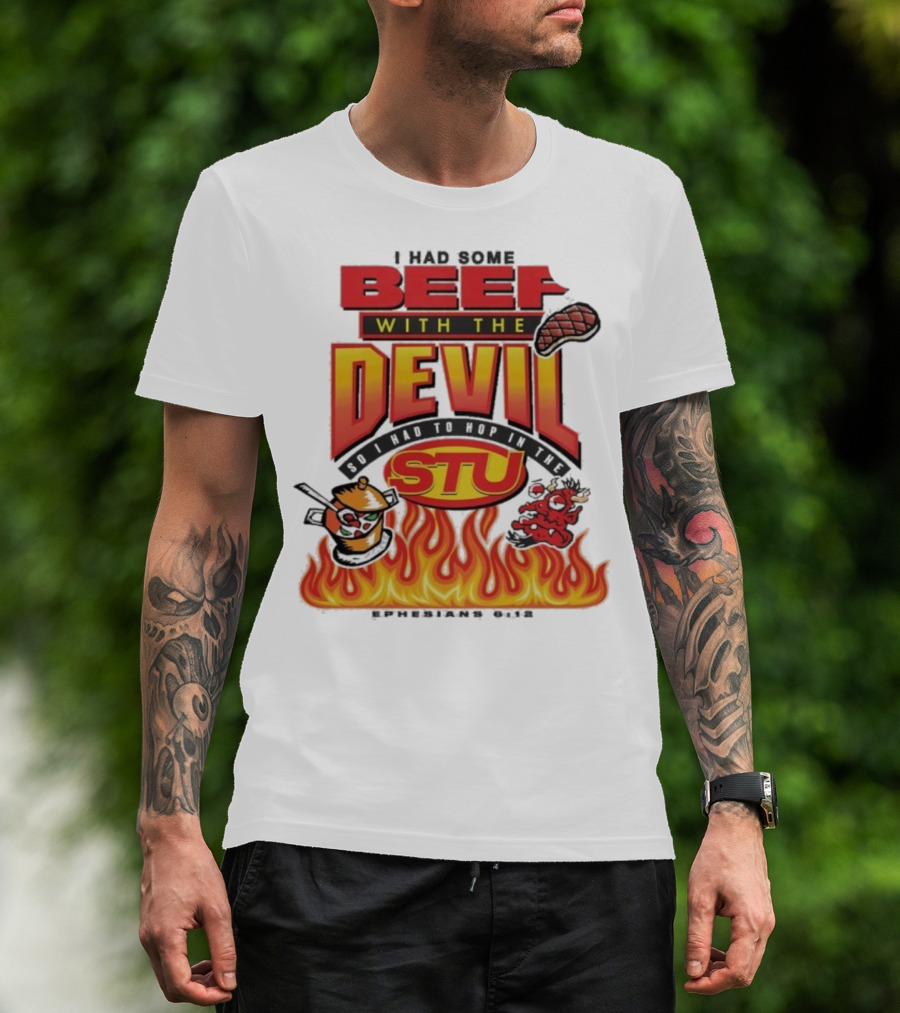 Mike Teezy Beef With The Devil STU Fire Text Graphics T-Shirt