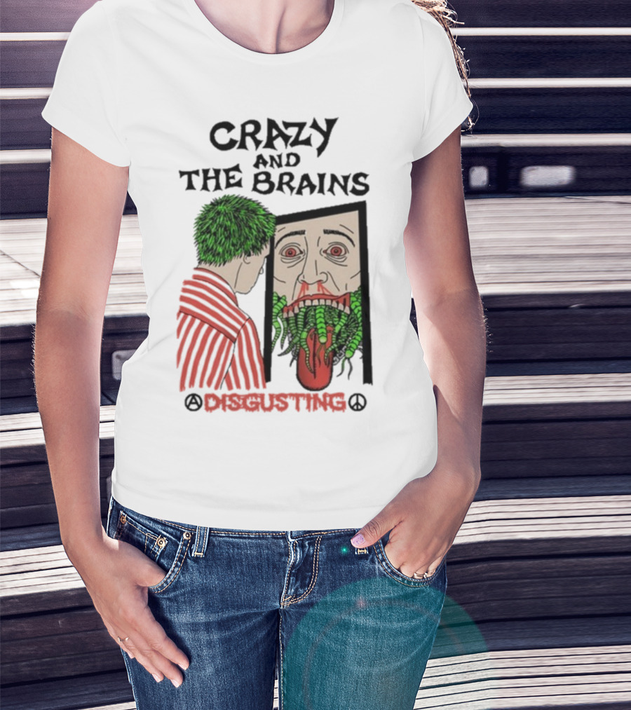 Crazy And The Brains Disgusting Peace Comic Style Face And Green Hair T-Shirt