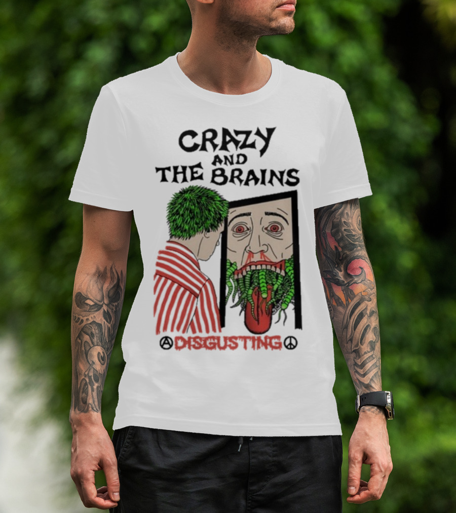Crazy And The Brains Disgusting Peace Comic Style Face And Green Hair T-Shirt
