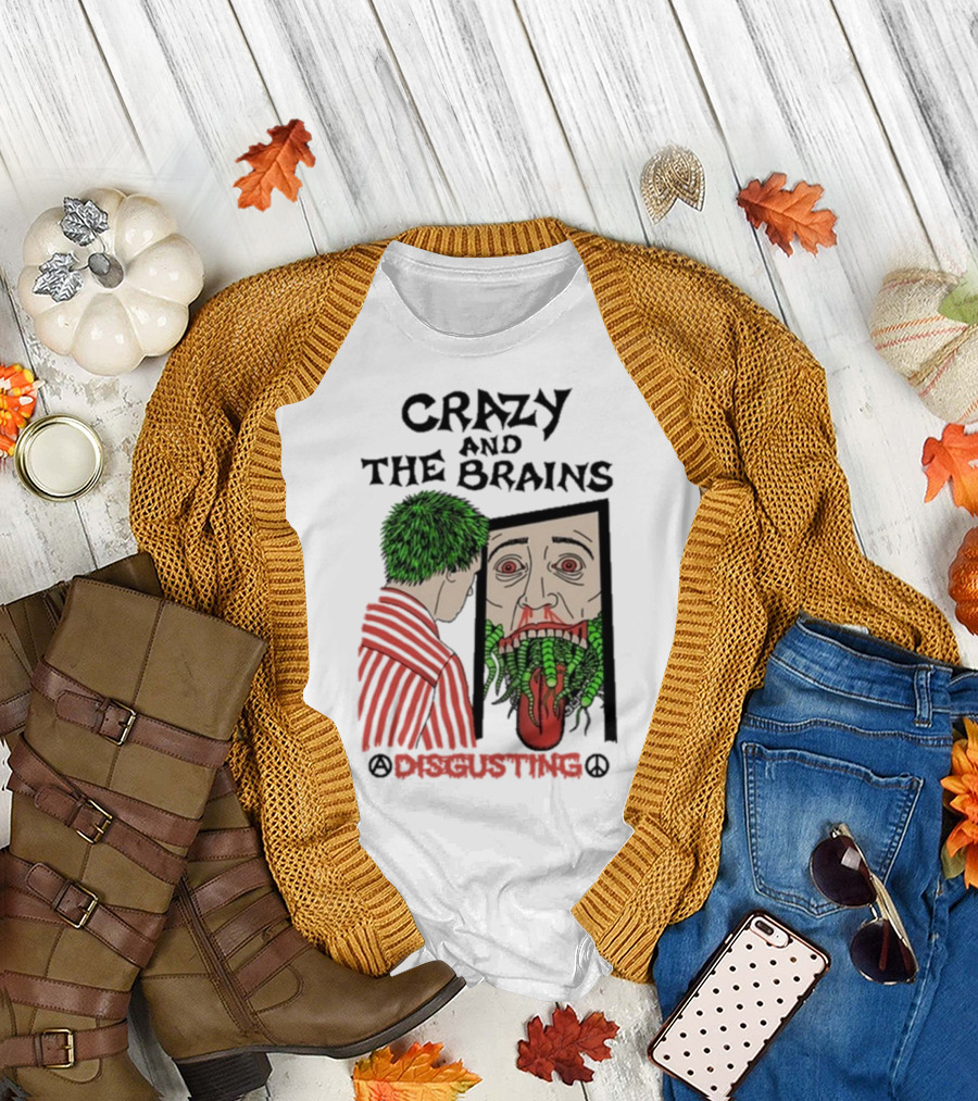 Crazy and The Brains Disgusting Peace Comic Style Face and Green Hair T-Shirt
