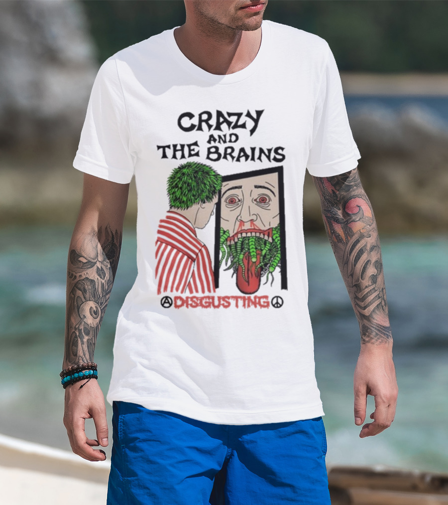 Crazy And The Brains Disgusting Peace Comic Style Face And Green Hair T-Shirt