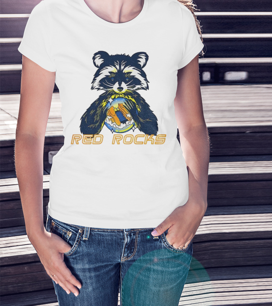 Red Rocks Raccoon Crystal Ball Graphic Tee T-Shirt