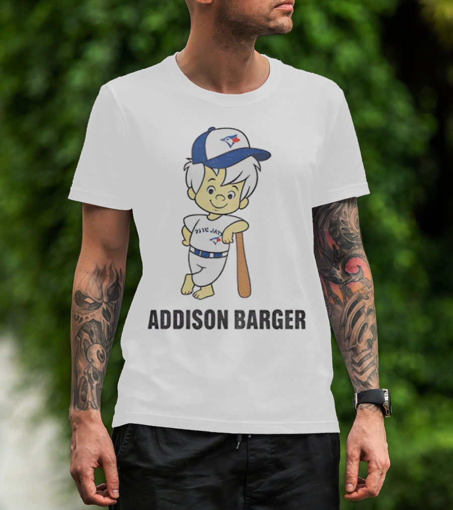 Toronto Blue Jays Addison Barger Illustration With Bat And Cap T-Shirt